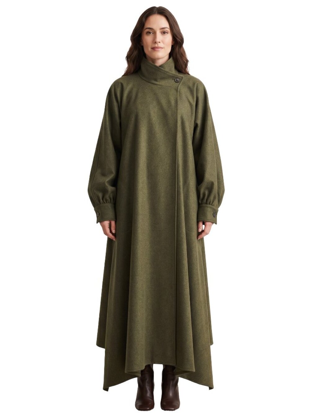 Vintage Lore Maria Wiener Olive Green 100% Wool Wrap Coat Made in Canada Size 10